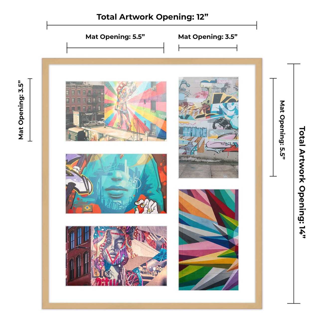 Natural Finish Collage Frame - White Mat, 20 Frame Sizes to Choose From, UV Acrylic, Wall Hanging Hardware, Vertical or Horizontal Display